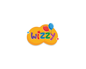 typography logo wizzy ,Kids zone vector cartoon logo. Colorful bubble letters for children's playroom decoration,Vector illustration.