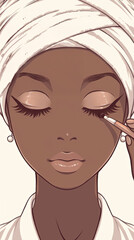Beautiful woman with closed eyes applying makeup thoughtfully © AS Photo Family