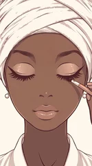 Beautiful woman with closed eyes applying makeup thoughtfully © AS Photo Family