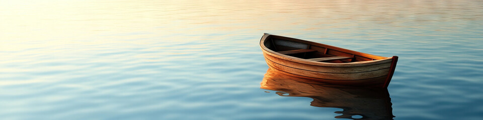 Obraz premium Serene Sailing Adventure: A small wooden boat gently gliding through calm waters.