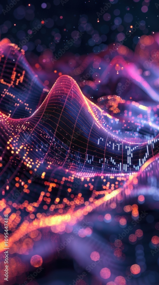 Poster abstract digital wave with glowing data.