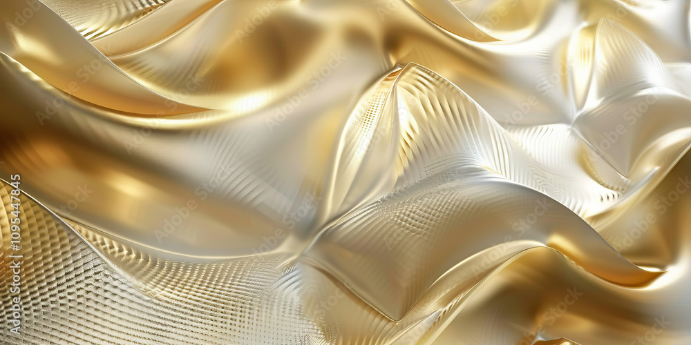 Poster abstract golden fabric with luxurious waves and reflective texture for elegant design concepts. back