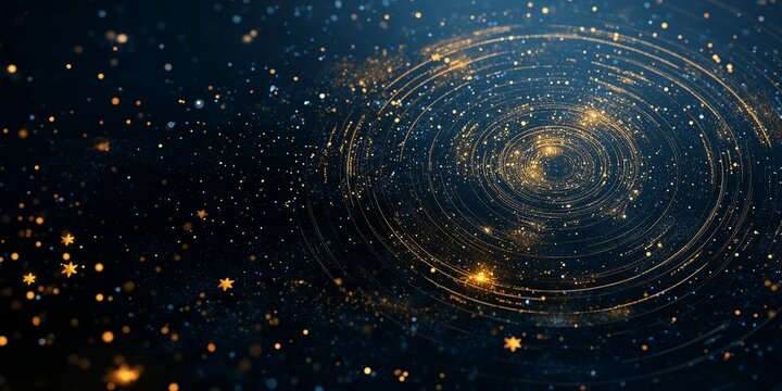 Mandala on dark blue background with starry sky elements