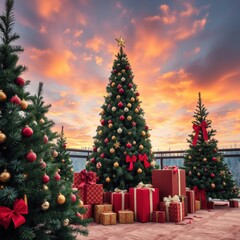  Christmas tree in decorations with gifts on a transparent background christmas tree holiday winter festive celebration   