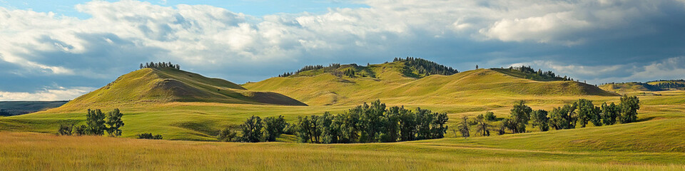 Fototapeta premium Majestic Mounds: Grand hills, towering above the landscape, dotted with majestic trees and wildlife.