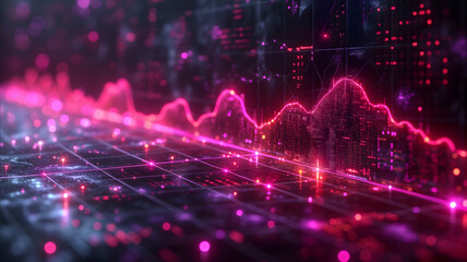 a vector presentation template for statistics in positive market value off black and dark purple neon colors