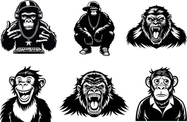 Wildlife Animal  Apes Silhouette Set02