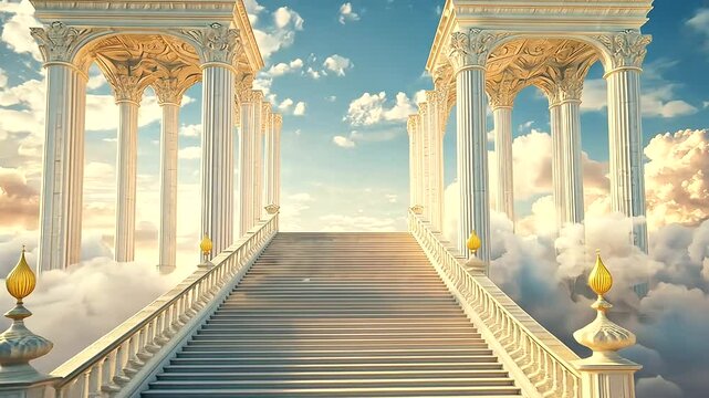 Stairs in Clouds Leading to Heavenly Gates