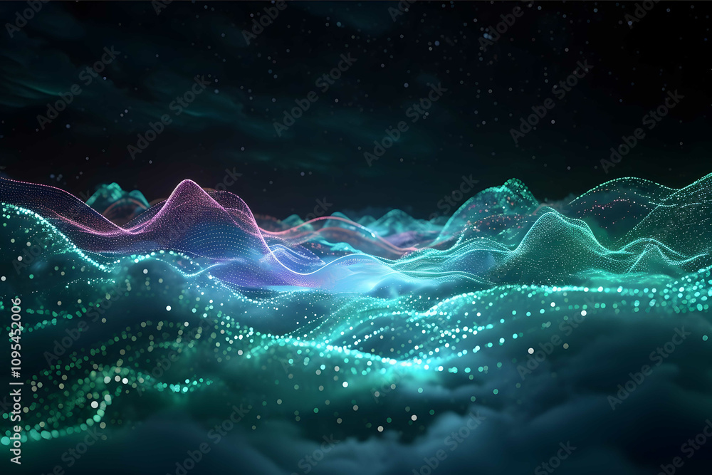 Poster color photo of a 3d graphic representation of a vps cloud against a black background a mesmerizing d