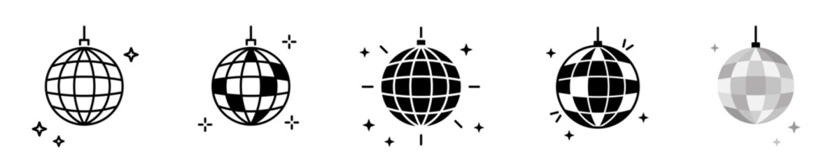 Discoball icon set. Disco Ball party symbol. Dance club Ball icons collection. Vector icons
