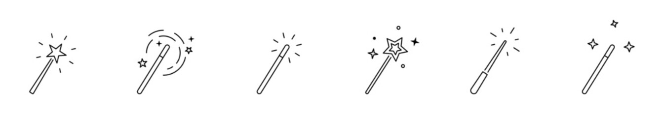 Magic wand icon set. Magical wand symbols. Vector icons