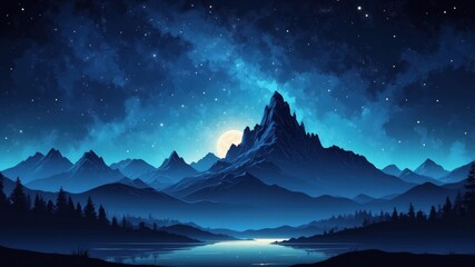 Mountain Range Under a Starlit Night Sky