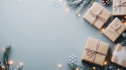 Christmas Background with Gift Boxes and Festive Decorations