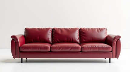 Fototapeta premium White Leather Three-Person Curved Sofa with Pull-Point Design