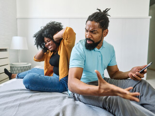 phone woman couple conflict problem man girlfriend mobile boyfriend husband young wife smartphone...
