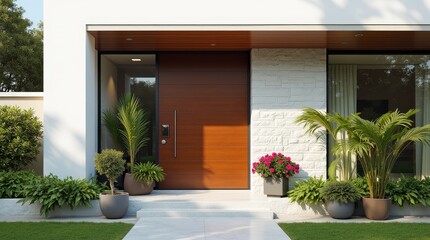 Fototapeta premium Stunning Front View of a Modern Residential Home
