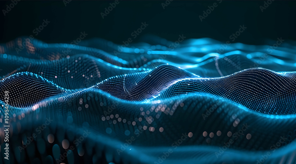 Fototapete the shiny black surface with waves and waves in the style of infinity nets dark cyan data visualizat