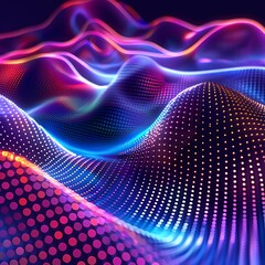 3D Graphic Digital Wave Design for Wallpaper, Featuring Smooth Curves, Dynamic Colors, and a Futuristic Look with Blue and Purple Gradients