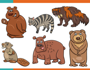 cartoon funny wild animals comic characters set