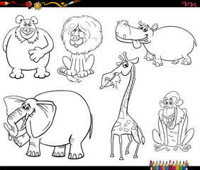 Fototapeta premium funny cartoon wild animals characters set coloring page