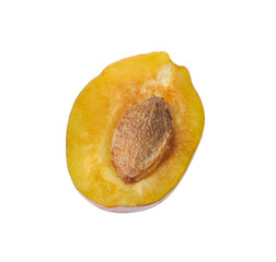 Half of ripe plum isolated on white