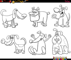cartoon dogs animal characters set coloring page