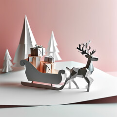 Santa's sleigh with reindeer in paper craft