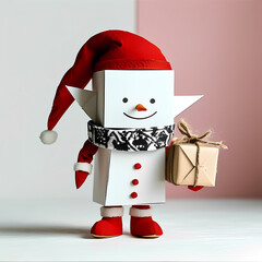 Christmas elf in paper craft holding a present