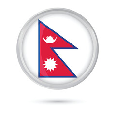 Obraz premium Nepal flag round frame glossy shiny 3D vector illustration isolated on white background. Nepal constitution day 19 September, Nepal republic day 28 May. Nepali flag for online educational purpose 