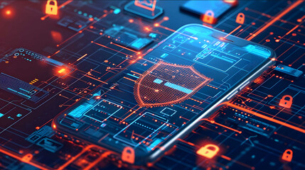A dynamic futuristic image that encapsulates the essence of advanced digital security Visualize a shield symbolizing protection interwoven with digital elements like bi