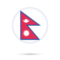 Obraz premium Nepal flag round circle glossy shiny 3D vector illustration isolated on white background. Nepal constitution day 19 September, Nepal republic day 28 May. Nepali flag for online educational purpose 
