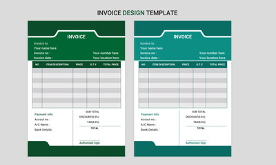 simple modern minimalist clean creative corporate invoice design template with multiple color variation.
