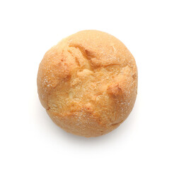 One homemade tasty bun isolated on white, top view