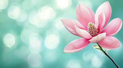  A close-up of a pink flower surrounded by light in the background