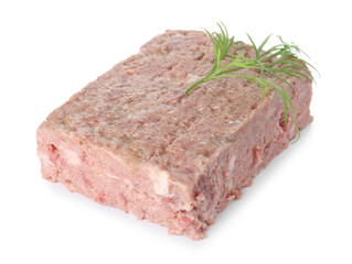 Canned meat with fresh dill isolated on white