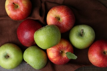 Fresh ripe apples on table, top view