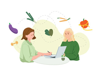 Dietician appointment, dietitian prepares a healthy food list for the patient.