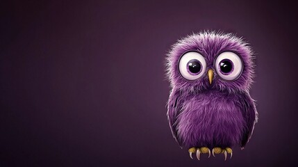 Fototapeta premium A close-up of an owl with purple feathers, big eyes, and a surprised expression on a purple background