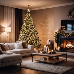 living room with christmas tree