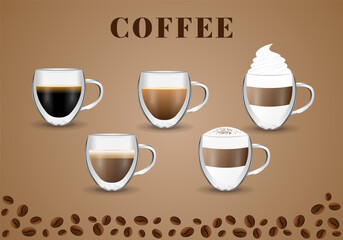 Coffee cup set. Double walled glass mug