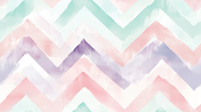 A watercolor painting of a zigzag pattern with pink, purple, and green colors