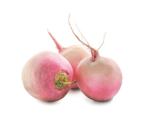 Whole fresh ripe turnips isolated on white