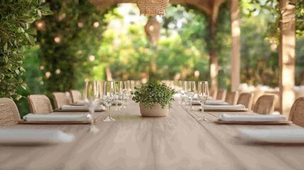 Luxurious Arabian Nights: Elegant Outdoor Dining Space with Greenery and Lanterns | 3D Render Digital Artwork