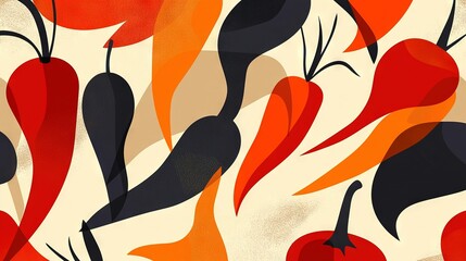   Three colored peppers  on a white background, repeating pattern