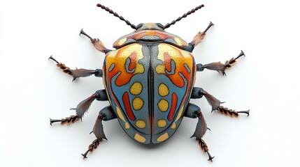 Colorful Beetle Displaying Vibrant Patterns on a White Background During Daylight Capturing Nature's Artistry in Detail