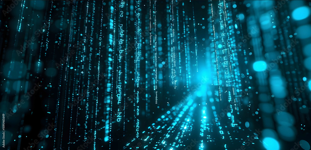 Poster cyberpunk cyan holographic abstract texture lines and numbers black background in the style of futur