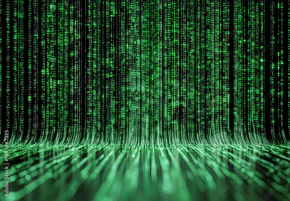 Poster matrix code background green cascading code futuristic feel