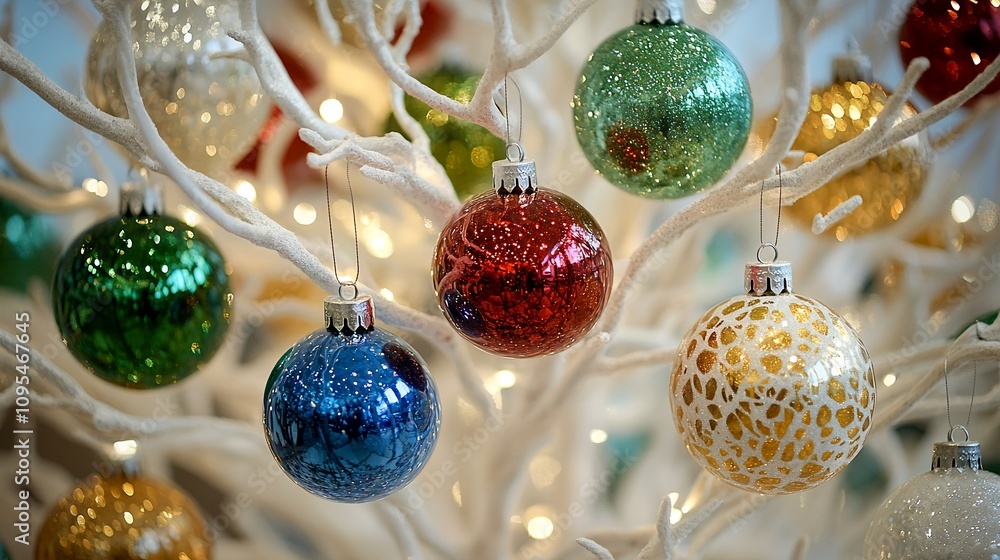 Sticker Colorful Ornaments Decorate a White Christmas Tree With Lights in a Festive Indoor Setting During Holiday Season Cheer