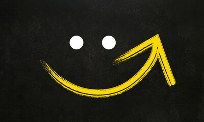 Yellow arrow and two white circles happiness concept .Investment concept,businessman with financial...