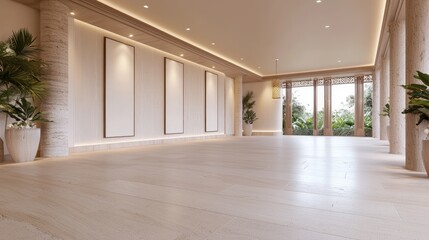 Contemporary Arabian Islamic Gallery Interior with Modern Art 3D Render